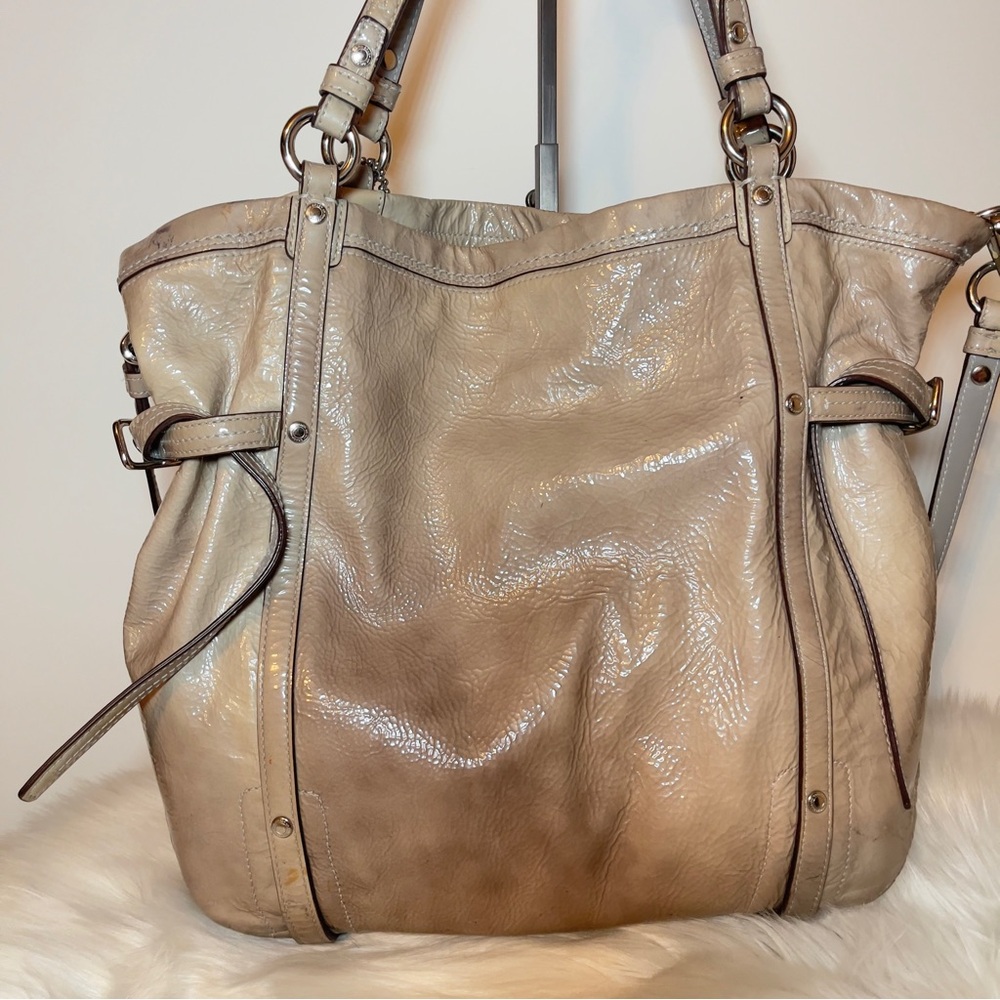 COACH Audrey Andie Gray Patent Leather Crossbody Tote Bag - Picture 6 of 16